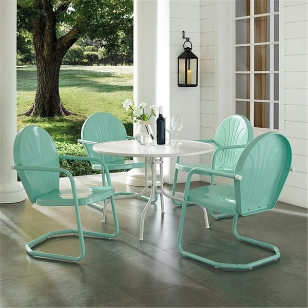 Templeton 5 Piece Griffith Metal Outdoor Dining Set with Aqua Chairs & White Table TE2613657